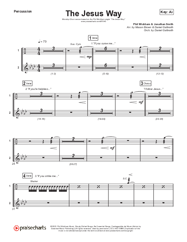 The Jesus Way (Worship Choir/SAB) Percussion (Phil Wickham / Arr. Mason Brown)
