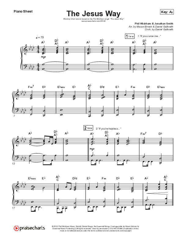 The Jesus Way (Worship Choir/SAB) Piano Sheet (Phil Wickham / Arr. Mason Brown)