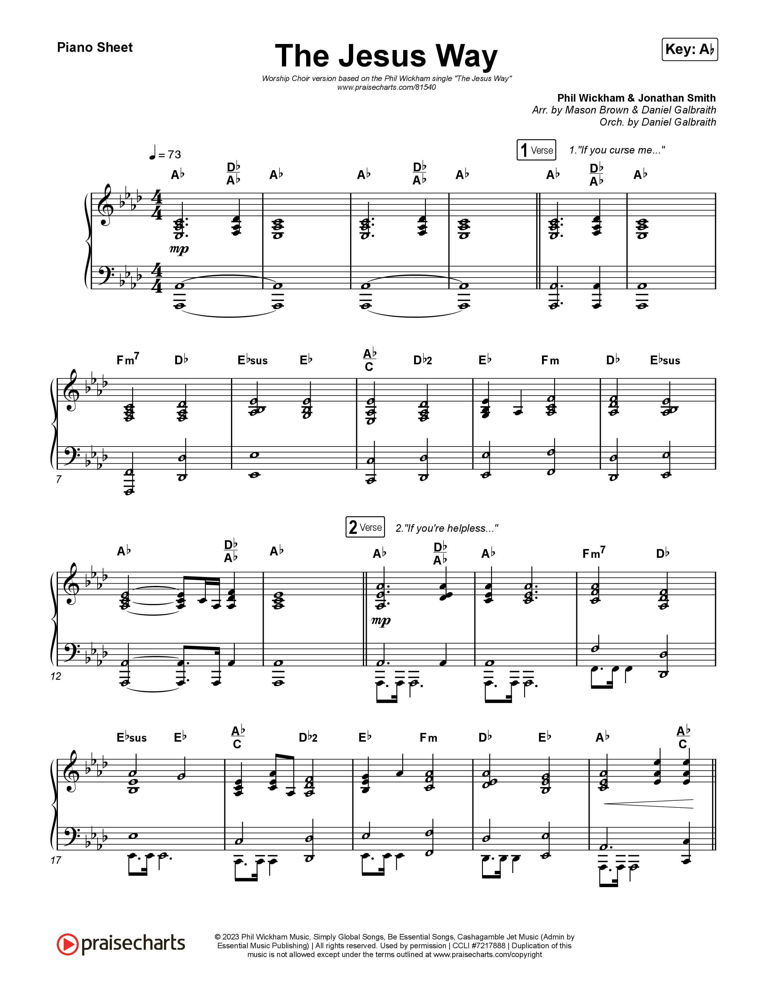 The Jesus Way (Worship Choir/SAB) Piano Sheet (Phil Wickham / Arr. Mason Brown)