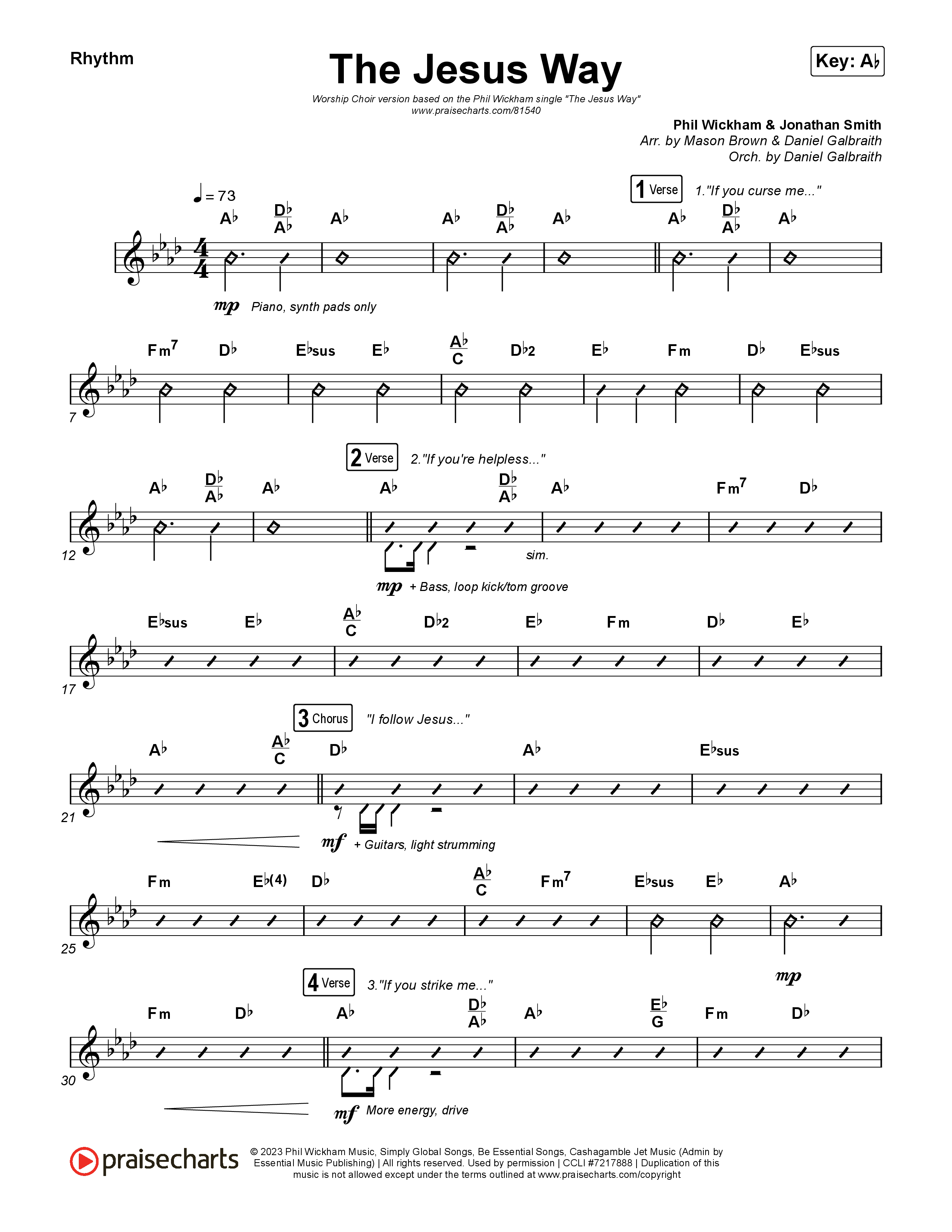 The Jesus Way (Worship Choir/SAB) Rhythm Chart (Phil Wickham / Arr. Mason Brown)
