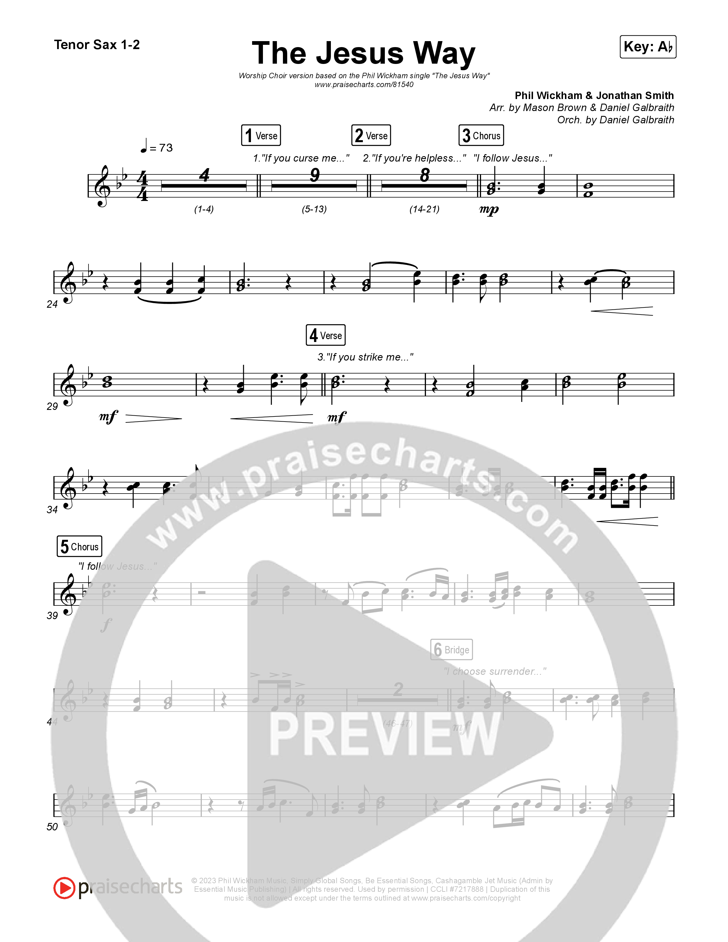 The Jesus Way (Worship Choir/SAB) Tenor Sax 1/2 (Phil Wickham / Arr. Mason Brown)