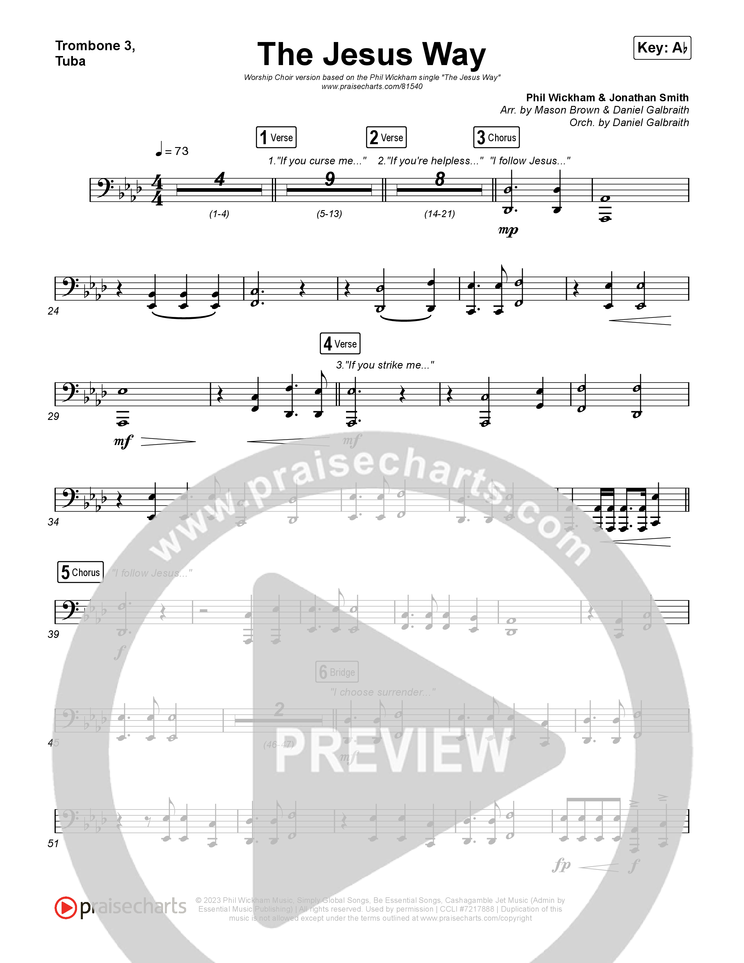 The Jesus Way (Worship Choir/SAB) Trombone 3/Tuba (Phil Wickham / Arr. Mason Brown)