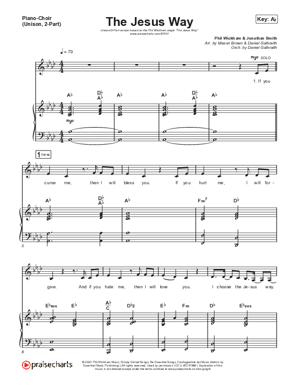 The Jesus Way (Unison/2-Part) Piano/Choir  (Uni/2-Part) (Phil Wickham / Arr. Mason Brown)