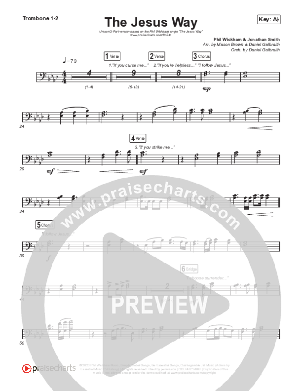 The Jesus Way (Unison/2-Part) Trombone 1/2 (Phil Wickham / Arr. Mason Brown)