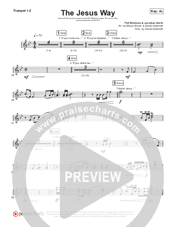 The Jesus Way (Unison/2-Part) Trumpet 1,2 (Phil Wickham / Arr. Mason Brown)