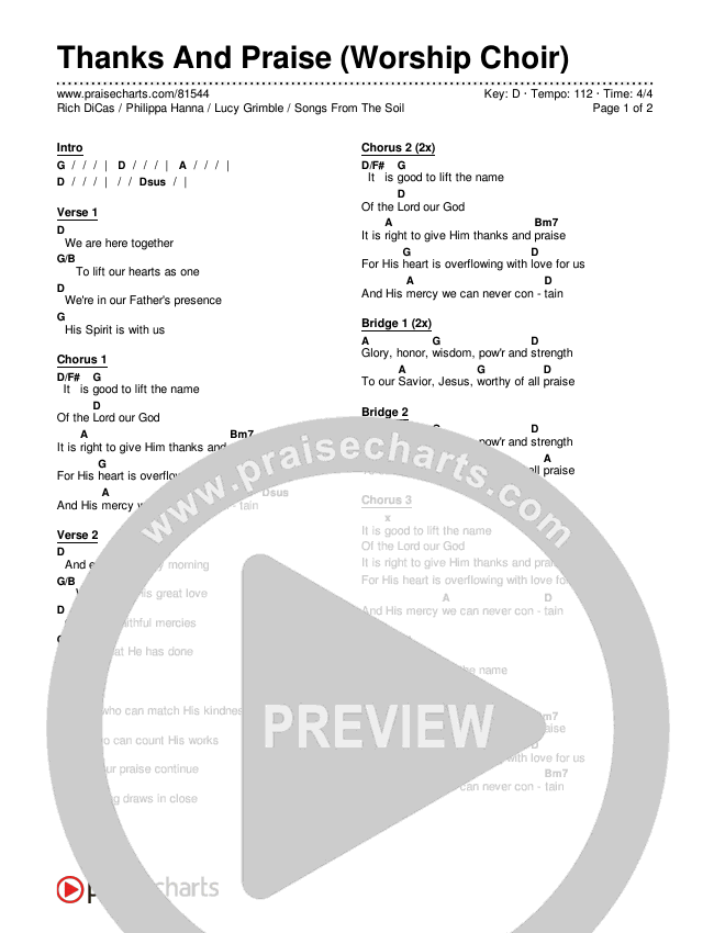 Thanks And Praise (Worship Choir/SAB) Chords & Lyrics (Songs From The Soil / Lucy Grimble / Philippa Hanna / Rich DiCas / Arr. Phil Nitz)