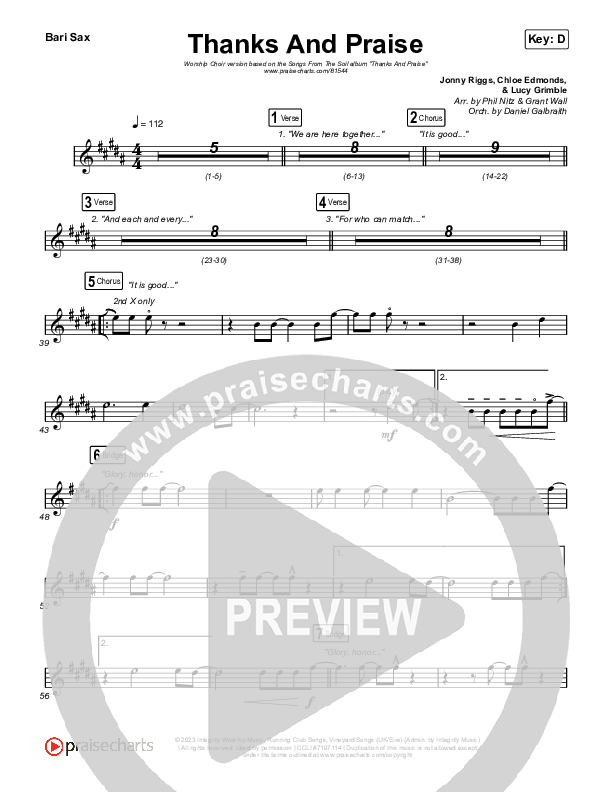 Thanks And Praise (Worship Choir/SAB) Bari Sax (Songs From The Soil / Lucy Grimble / Philippa Hanna / Rich DiCas / Arr. Phil Nitz)