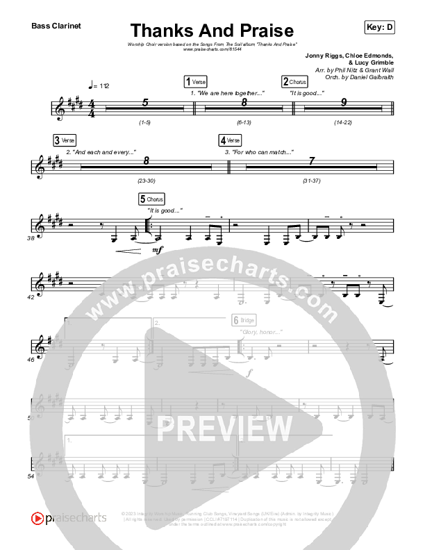 Thanks And Praise (Worship Choir/SAB) Bass Clarinet (Songs From The Soil / Lucy Grimble / Philippa Hanna / Rich DiCas / Arr. Phil Nitz)