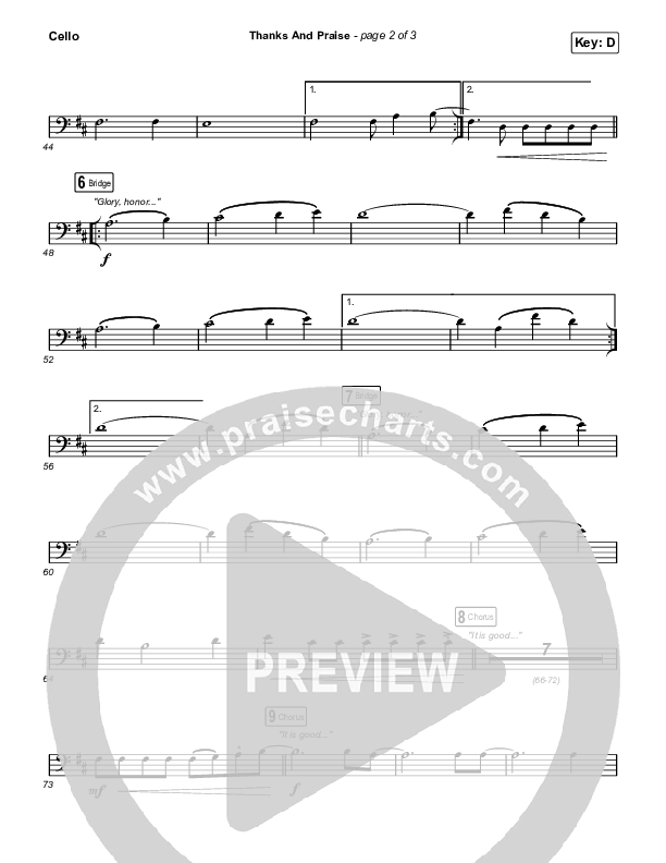 Thanks And Praise (Worship Choir/SAB) Cello (Songs From The Soil / Lucy Grimble / Philippa Hanna / Rich DiCas / Arr. Phil Nitz)