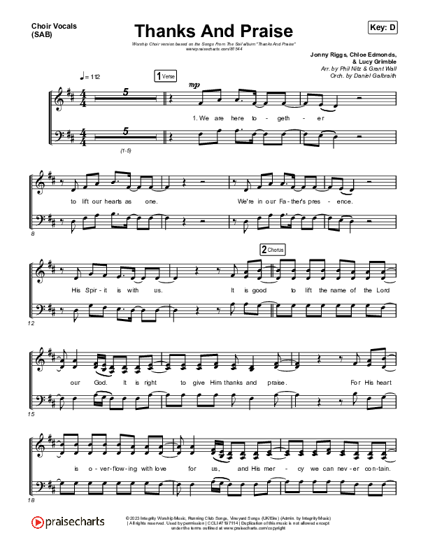 Thanks And Praise (Worship Choir/SAB) Choir Sheet (SAB) (Songs From The Soil / Lucy Grimble / Philippa Hanna / Rich DiCas / Arr. Phil Nitz)
