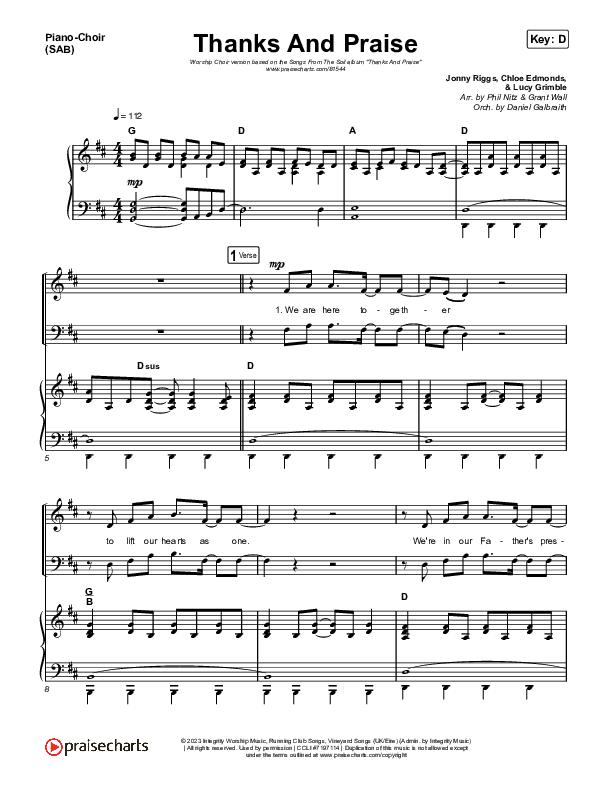 Thanks And Praise (Worship Choir/SAB) Piano/Choir (SAB) (Songs From The Soil / Lucy Grimble / Philippa Hanna / Rich DiCas / Arr. Phil Nitz)