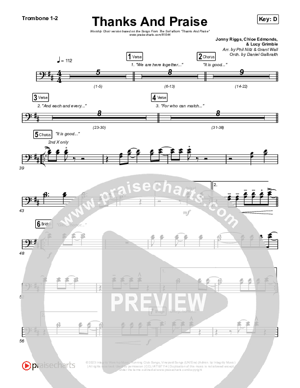 Thanks And Praise (Worship Choir/SAB) Trombone 1/2 (Songs From The Soil / Lucy Grimble / Philippa Hanna / Rich DiCas / Arr. Phil Nitz)