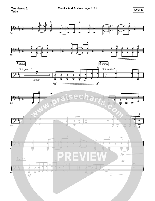 Thanks And Praise (Worship Choir/SAB) Trombone 3/Tuba (Songs From The Soil / Lucy Grimble / Philippa Hanna / Rich DiCas / Arr. Phil Nitz)
