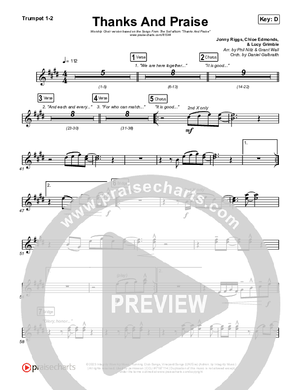 Thanks And Praise (Worship Choir/SAB) Trumpet 1,2 (Songs From The Soil / Lucy Grimble / Philippa Hanna / Rich DiCas / Arr. Phil Nitz)