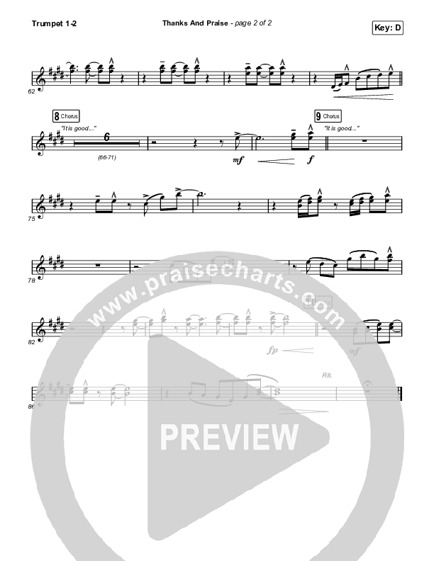Thanks And Praise (Worship Choir/SAB) Trumpet 1,2 (Songs From The Soil / Lucy Grimble / Philippa Hanna / Rich DiCas / Arr. Phil Nitz)
