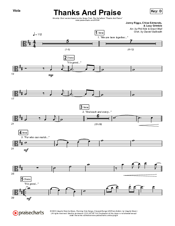 Thanks And Praise (Worship Choir/SAB) Viola (Songs From The Soil / Lucy Grimble / Philippa Hanna / Rich DiCas / Arr. Phil Nitz)