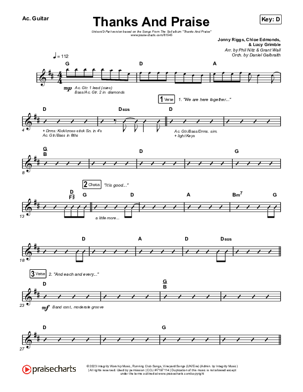 Thanks And Praise (Unison/2-Part) Acoustic Guitar (Songs From The Soil / Lucy Grimble / Philippa Hanna / Rich DiCas / Arr. Phil Nitz)
