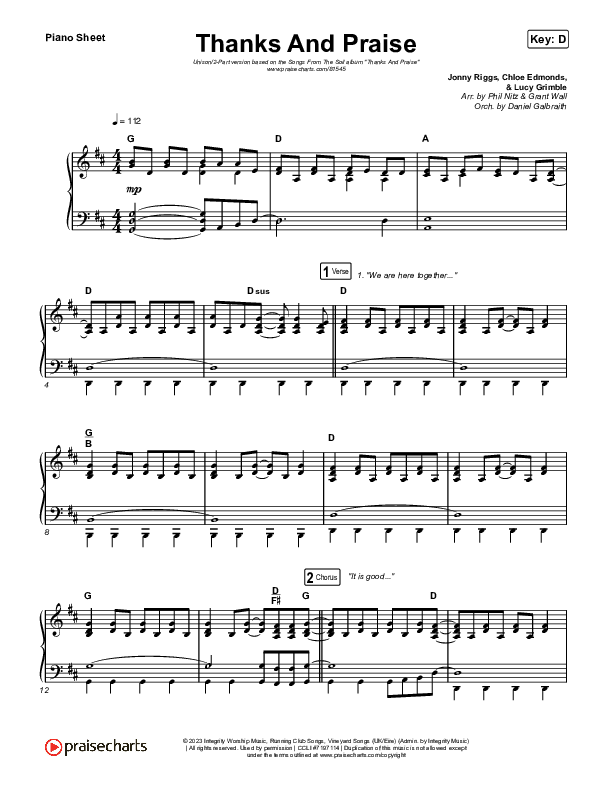Thanks And Praise (Unison/2-Part) Piano Sheet (Songs From The Soil / Lucy Grimble / Philippa Hanna / Rich DiCas / Arr. Phil Nitz)