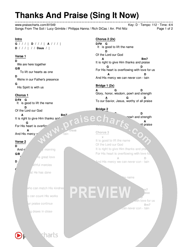 Thanks And Praise (Sing It Now) Chords & Lyrics (Songs From The Soil / Lucy Grimble / Philippa Hanna / Rich DiCas / Arr. Phil Nitz)