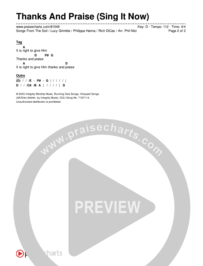 Thanks And Praise (Sing It Now) Chords & Lyrics (Songs From The Soil / Lucy Grimble / Philippa Hanna / Rich DiCas / Arr. Phil Nitz)