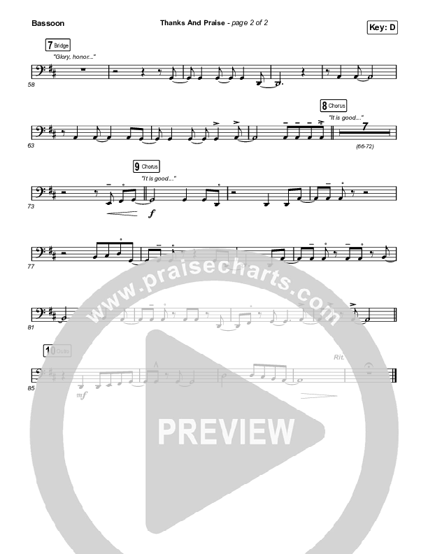Thanks And Praise (Sing It Now) Bassoon (Songs From The Soil / Lucy Grimble / Philippa Hanna / Rich DiCas / Arr. Phil Nitz)