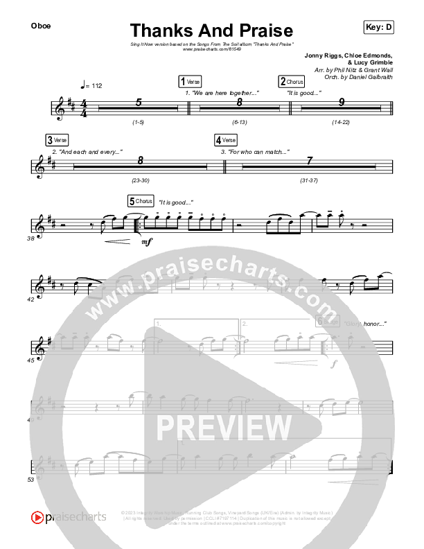 Thanks And Praise (Sing It Now) Oboe (Songs From The Soil / Lucy Grimble / Philippa Hanna / Rich DiCas / Arr. Phil Nitz)