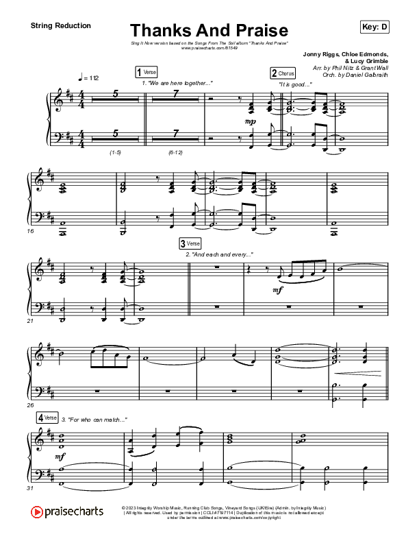 Thanks And Praise (Sing It Now) String Reduction (Songs From The Soil / Lucy Grimble / Philippa Hanna / Rich DiCas / Arr. Phil Nitz)