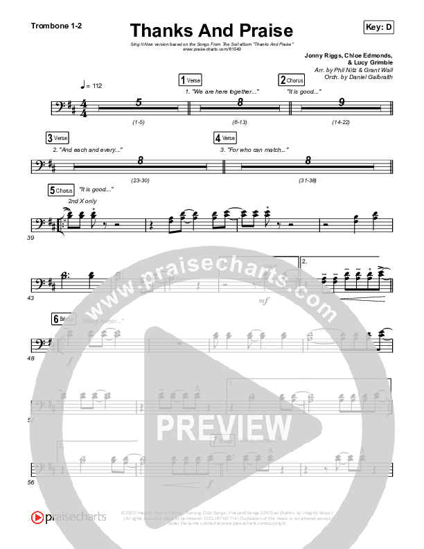 Thanks And Praise (Sing It Now) Trombone 1/2 (Songs From The Soil / Lucy Grimble / Philippa Hanna / Rich DiCas / Arr. Phil Nitz)