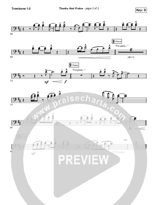 Thanks And Praise (Sing It Now) Trombone 1/2 (Songs From The Soil / Lucy Grimble / Philippa Hanna / Rich DiCas / Arr. Phil Nitz)