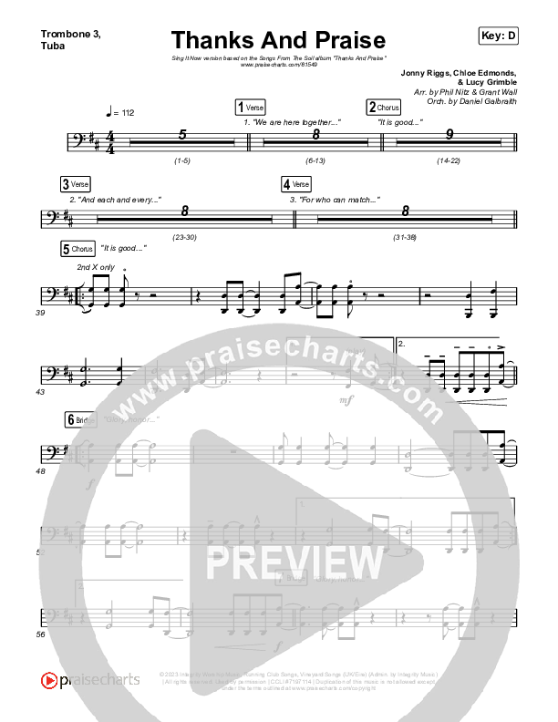 Thanks And Praise (Sing It Now) Trombone 3/Tuba (Songs From The Soil / Lucy Grimble / Philippa Hanna / Rich DiCas / Arr. Phil Nitz)
