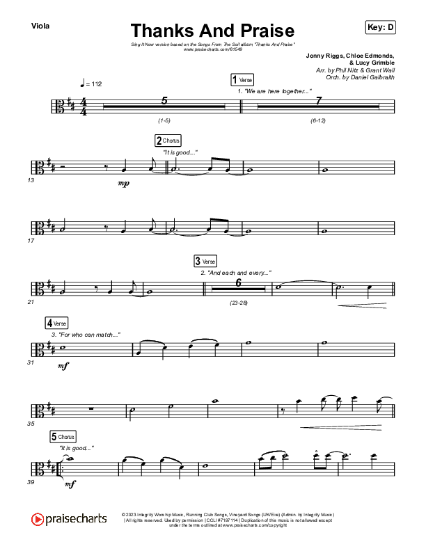 Thanks And Praise (Sing It Now) Viola (Songs From The Soil / Lucy Grimble / Philippa Hanna / Rich DiCas / Arr. Phil Nitz)