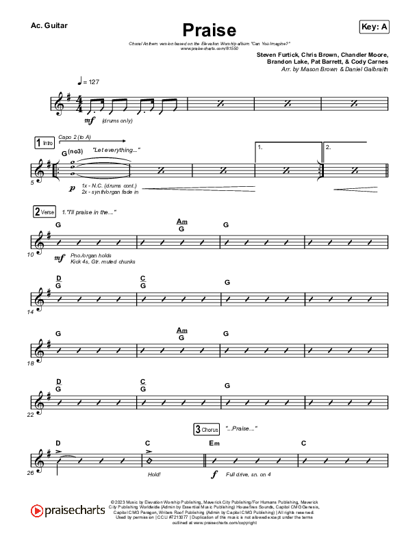 Praise (Choral Anthem SATB) Acoustic Guitar (Elevation Worship / Chris Brown / Brandon Lake / Chandler Moore / Arr. Mason Brown)