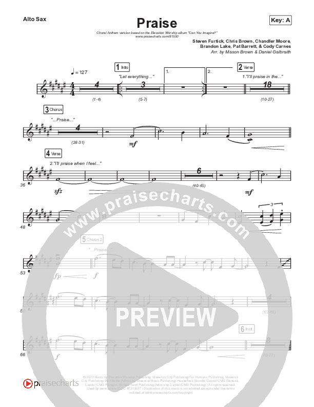 Praise (Choral Anthem SATB) Sax Pack (Elevation Worship / Chris Brown / Brandon Lake / Chandler Moore / Arr. Mason Brown)