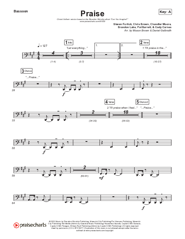 Praise (Choral Anthem SATB) Bassoon (Elevation Worship / Chris Brown / Brandon Lake / Chandler Moore / Arr. Mason Brown)