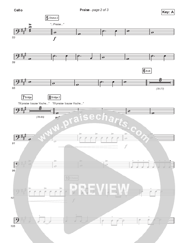 Praise (Choral Anthem SATB) Cello (Elevation Worship / Chris Brown / Brandon Lake / Chandler Moore / Arr. Mason Brown)