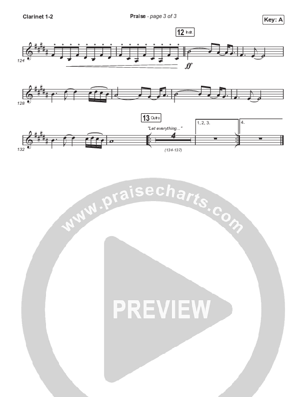 Praise (Choral Anthem SATB) Clarinet 1/2 (Elevation Worship / Chris Brown / Brandon Lake / Chandler Moore / Arr. Mason Brown)