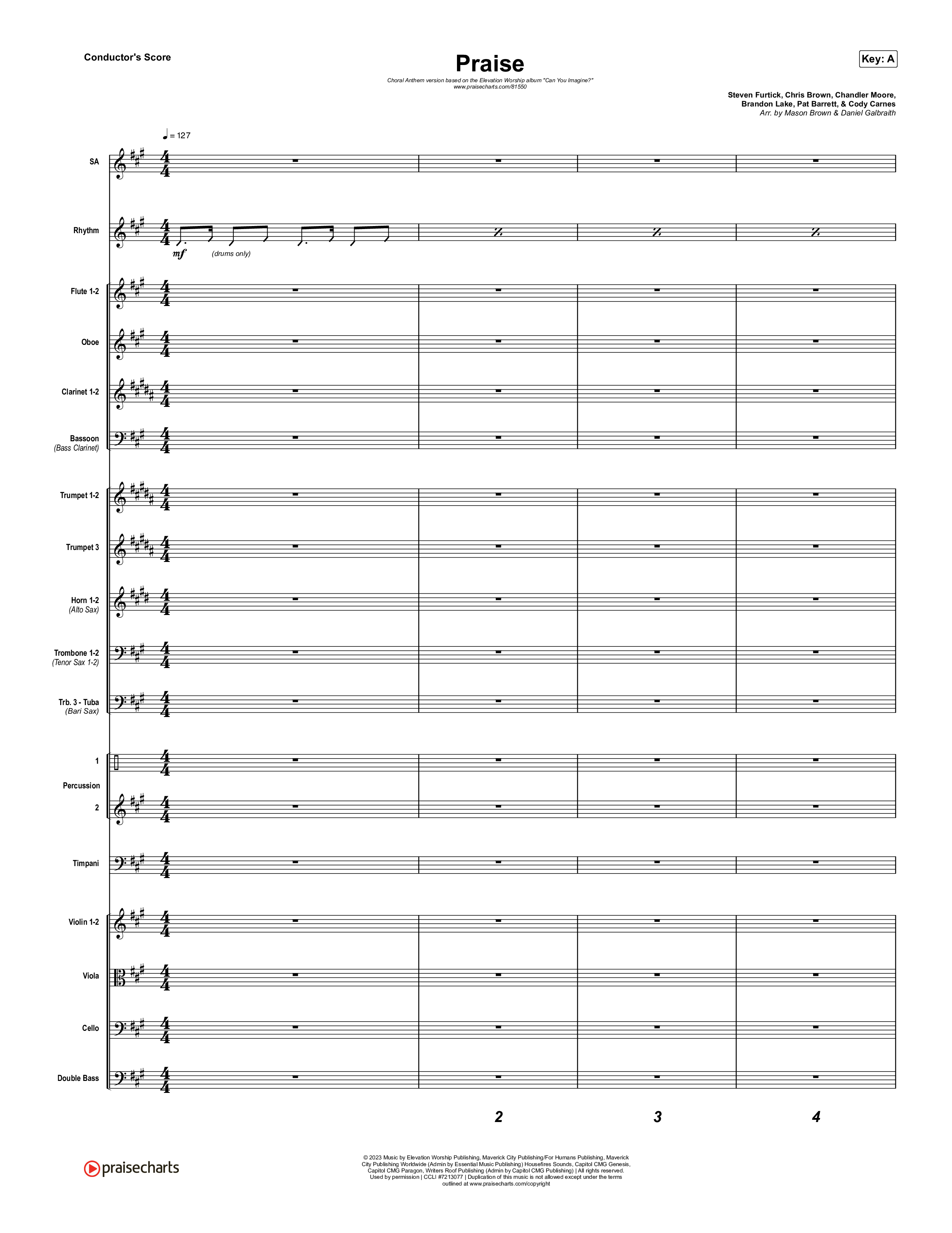 Praise (Choral Anthem SATB) Conductor's Score (Elevation Worship / Chris Brown / Brandon Lake / Chandler Moore / Arr. Mason Brown)