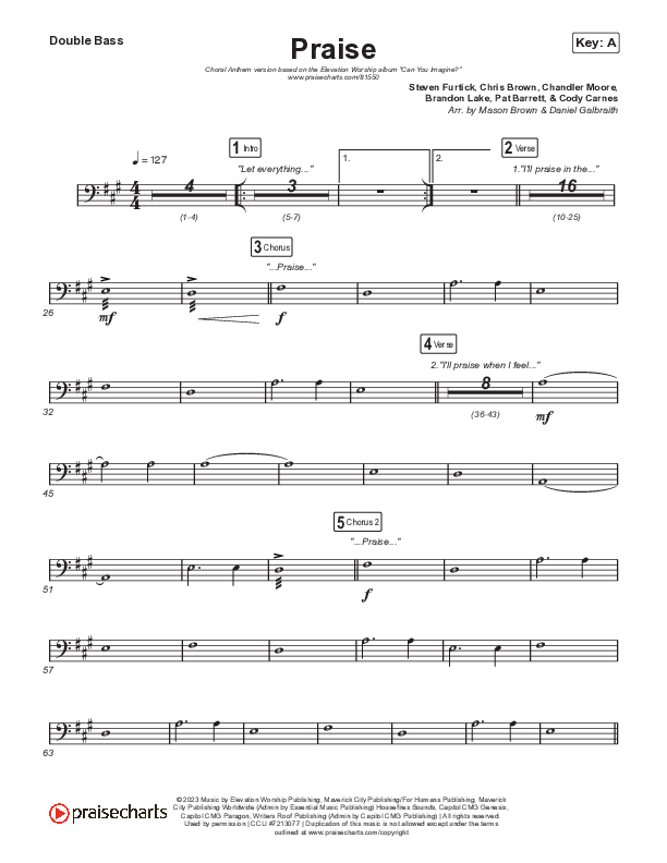 Praise (Choral Anthem SATB) String Bass (Elevation Worship / Chris Brown / Brandon Lake / Chandler Moore / Arr. Mason Brown)