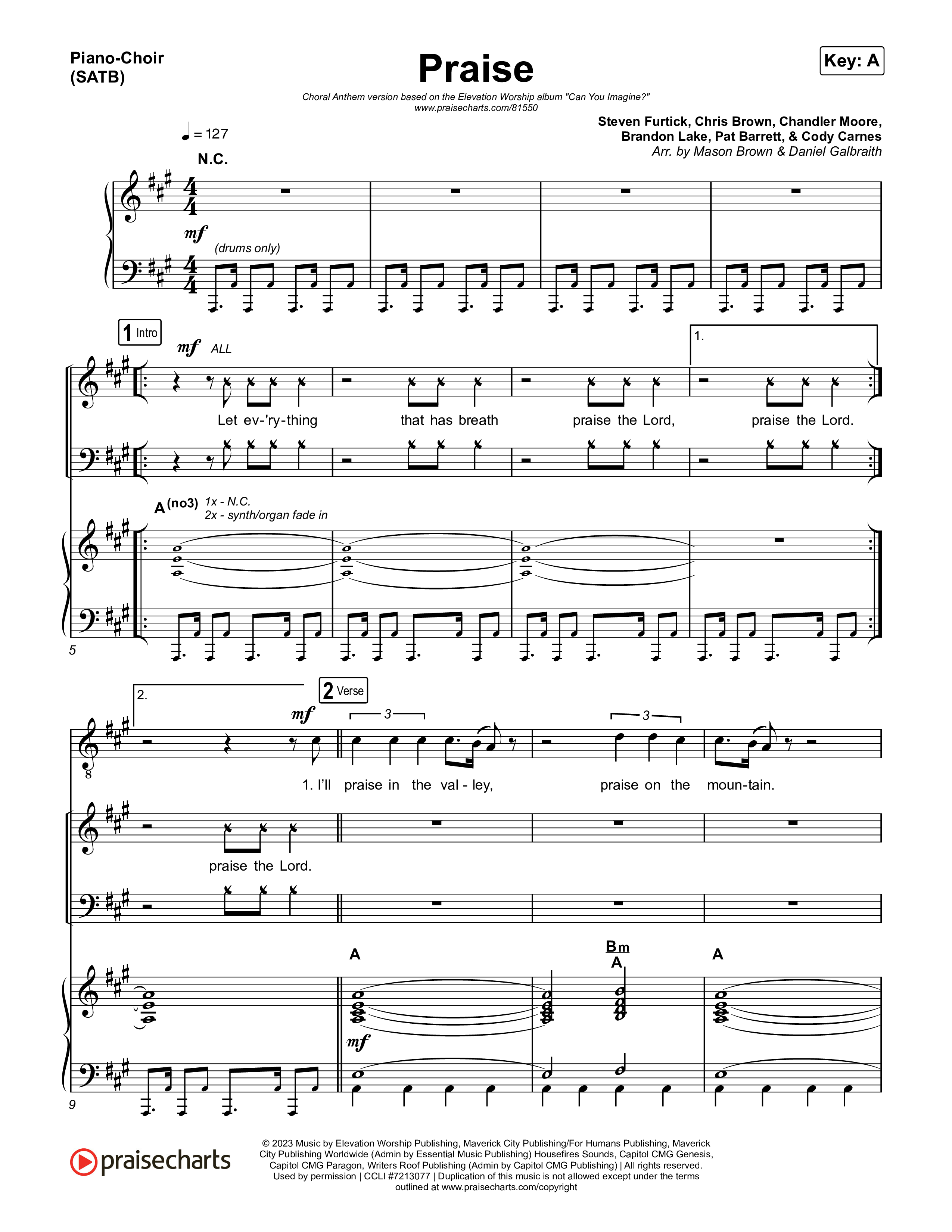 Praise (Choral Anthem SATB) Piano/Vocal (SATB) (Elevation Worship / Chris Brown / Brandon Lake / Chandler Moore / Arr. Mason Brown)