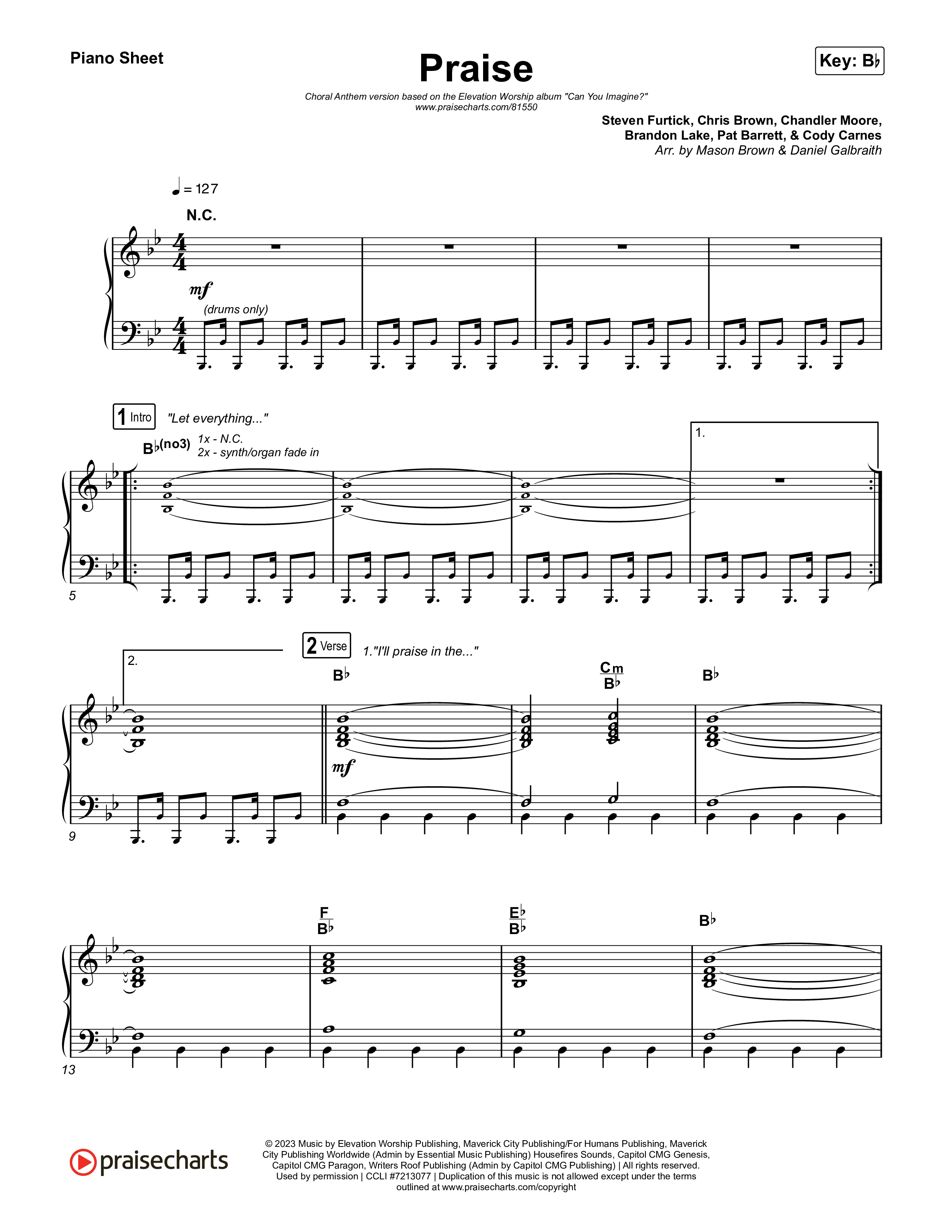 Praise (Choral Anthem SATB) Piano Sheet (Elevation Worship / Chris Brown / Brandon Lake / Chandler Moore / Arr. Mason Brown)
