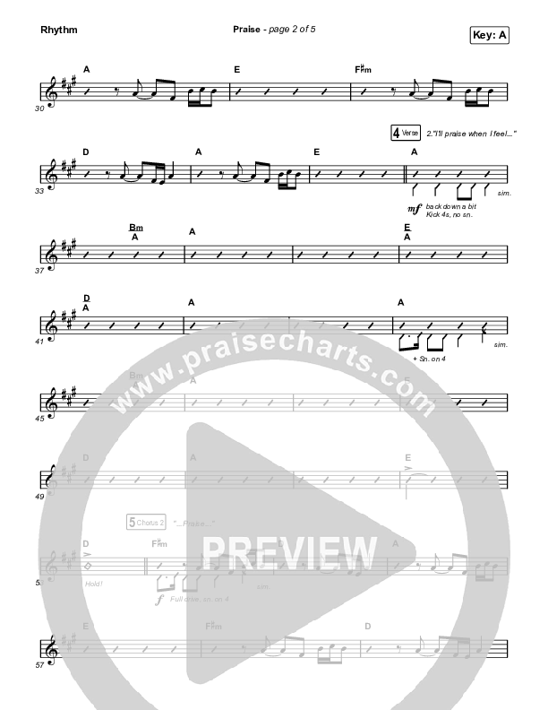 Praise (Choral Anthem SATB) Rhythm Chart (Elevation Worship / Chris Brown / Brandon Lake / Chandler Moore / Arr. Mason Brown)