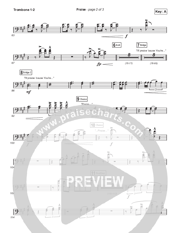 Praise (Choral Anthem SATB) Trombone 1,2 (Elevation Worship / Chris Brown / Brandon Lake / Chandler Moore / Arr. Mason Brown)