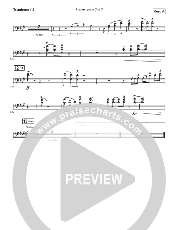 Praise (Choral Anthem SATB) Trombone 1/2 (Elevation Worship / Chris Brown / Brandon Lake / Chandler Moore / Arr. Mason Brown)