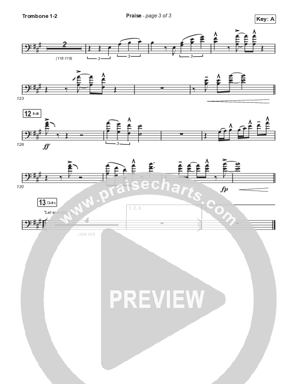 Praise (Choral Anthem SATB) Trombone 1,2 (Elevation Worship / Chris Brown / Brandon Lake / Chandler Moore / Arr. Mason Brown)