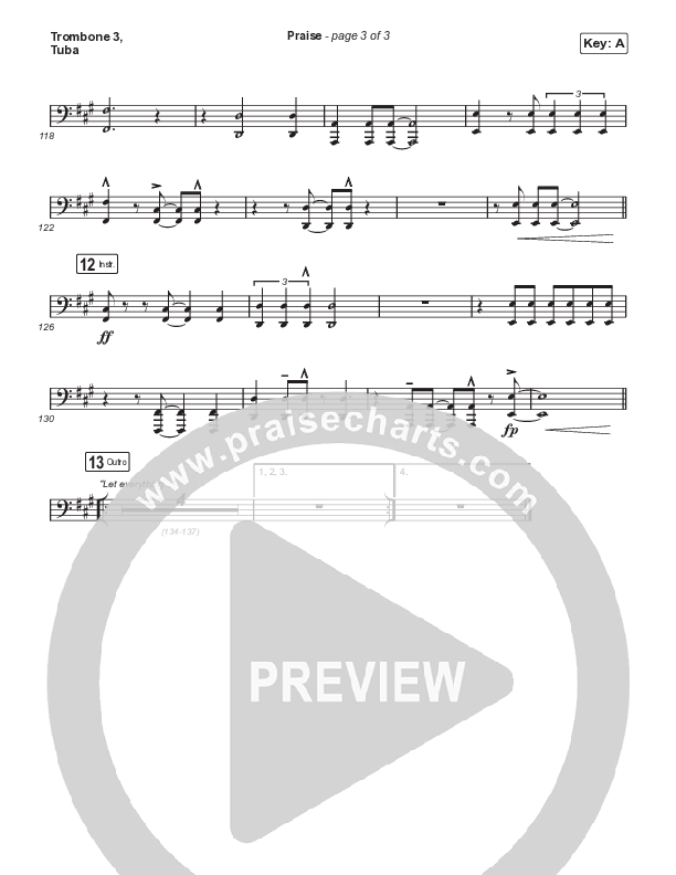 Praise (Choral Anthem SATB) Trombone 3/Tuba (Elevation Worship / Chris Brown / Brandon Lake / Chandler Moore / Arr. Mason Brown)