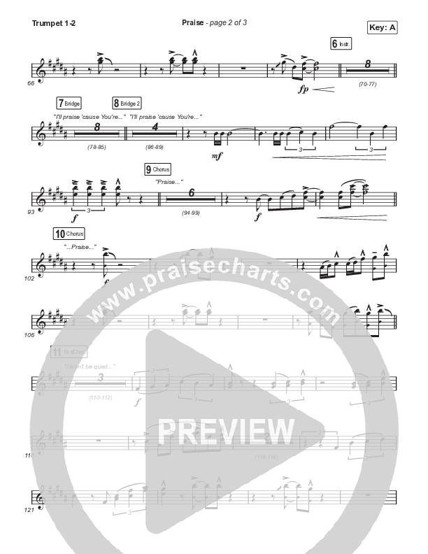Praise (Choral Anthem SATB) Trumpet 1,2 (Elevation Worship / Chris Brown / Brandon Lake / Chandler Moore / Arr. Mason Brown)