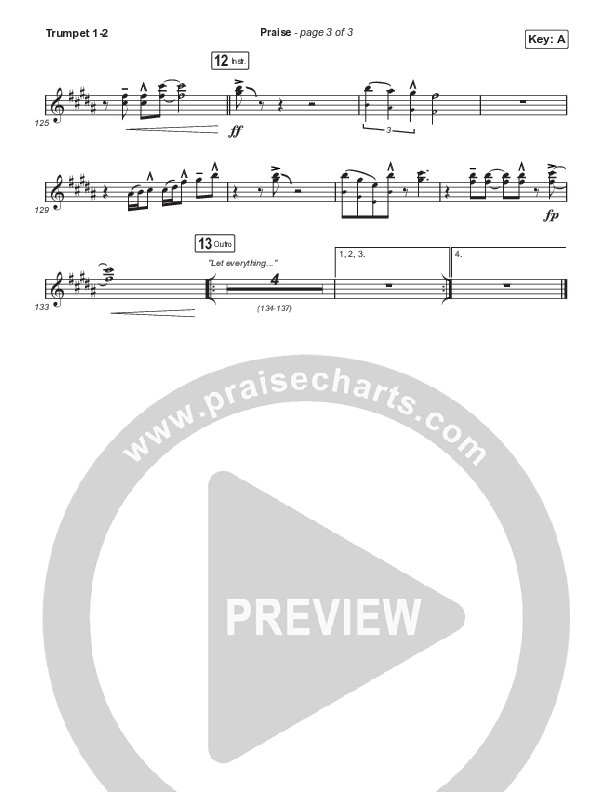 Praise (Choral Anthem SATB) Trumpet 1,2 (Elevation Worship / Chris Brown / Brandon Lake / Chandler Moore / Arr. Mason Brown)