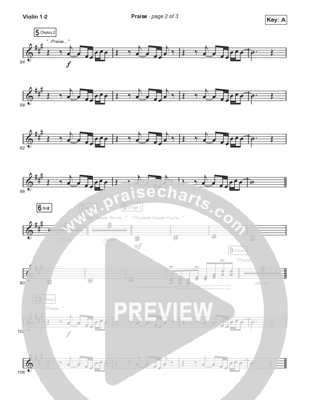 Praise (Choral Anthem SATB) Violin 1,2 (Elevation Worship / Chris Brown / Brandon Lake / Chandler Moore / Arr. Mason Brown)