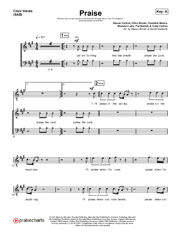 Praise (Worship Choir/SAB) Choir Sheet (SAB) (Elevation Worship / Chris Brown / Brandon Lake / Chandler Moore / Arr. Mason Brown)