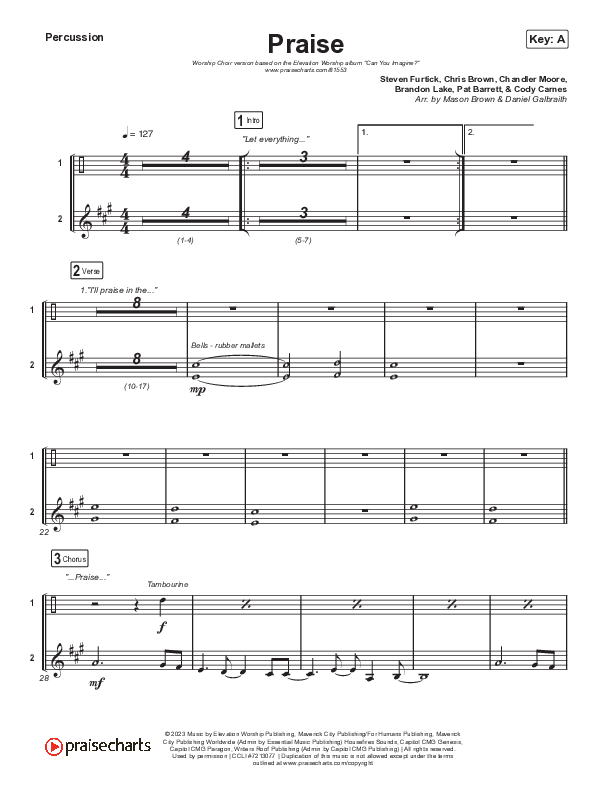 Praise (Worship Choir/SAB) Percussion (Elevation Worship / Chris Brown / Brandon Lake / Chandler Moore / Arr. Mason Brown)